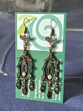 Vintage Multicolor Turkish Rhinestone Drop Earrings Prom Graduation